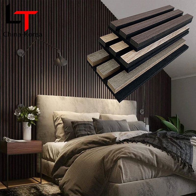 แผงผนังอะคูสติก WPC ภายในที่ทันสมัยการออกแบบที่เชื่อมต่อกันตกแต่งกันเสียงทนไฟดูดซับเสียงเกรดกระจังหน้าภายนอก