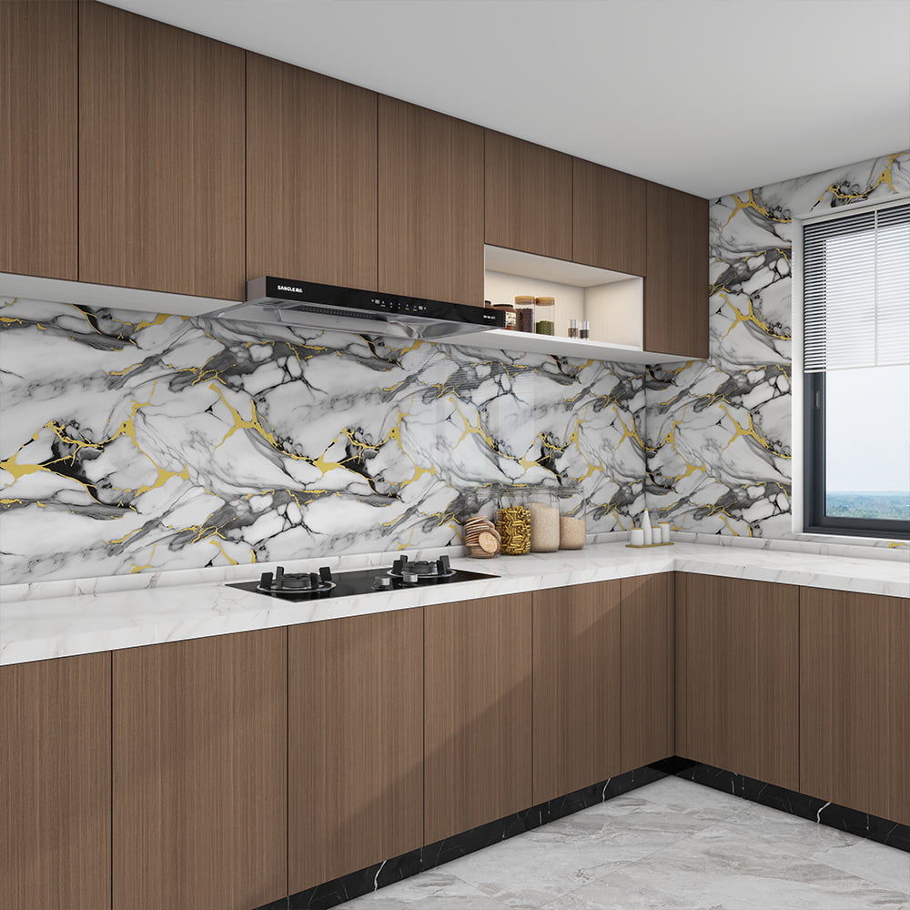 โมเดิร์นหินอ่อนเคลือบเงาสูงวอลล์เปเปอร์ม้วน PVC กันน้ำภายในบ้านตกแต่งหินอ่อนแผ่นสติกเกอร์