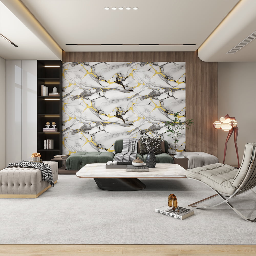 โมเดิร์นหินอ่อนเคลือบเงาสูงวอลล์เปเปอร์ม้วน PVC กันน้ำภายในบ้านตกแต่งหินอ่อนแผ่นสติกเกอร์