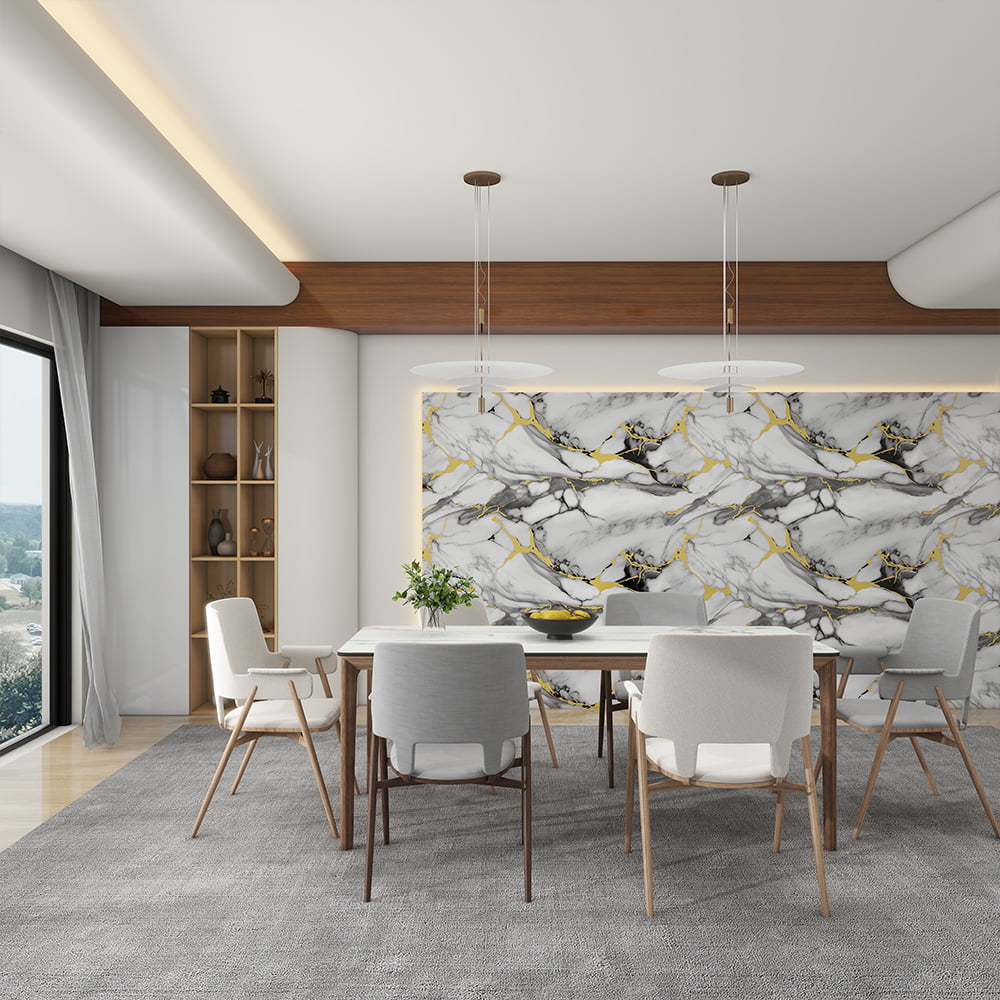 โมเดิร์นหินอ่อนเคลือบเงาสูงวอลล์เปเปอร์ม้วน PVC กันน้ำภายในบ้านตกแต่งหินอ่อนแผ่นสติกเกอร์